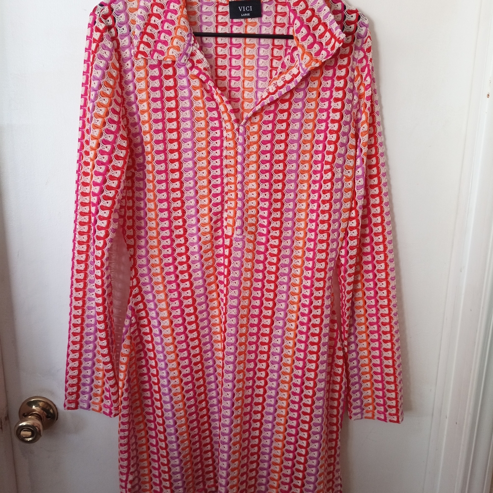 Vici Red, Pink & Orange Jet Stripe Cover-up Mini Dress